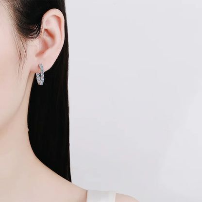 Sparkling 2.6cttw D Color Full Black And White Moissanite Hoop Earrings S925 Silver Earring For Women Party Fine Jewelry