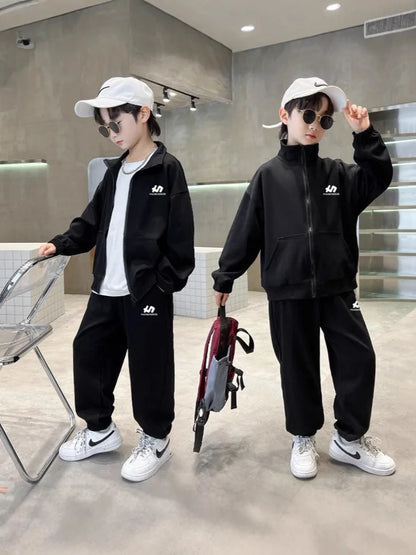 Boys Cotton Turtleneck Full Zip Sweatshirt Jacket+Sweatpant Workout Set School Kids 2PCS Tracksuit Children Jogger Outfit 5-16Yr