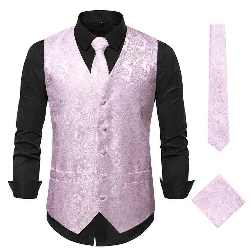Red Men's Single Breasted V-Neck Sleeveless Vest Jacket, Wedding Party Vests, White Black Blue Green Waistcoat With tie and