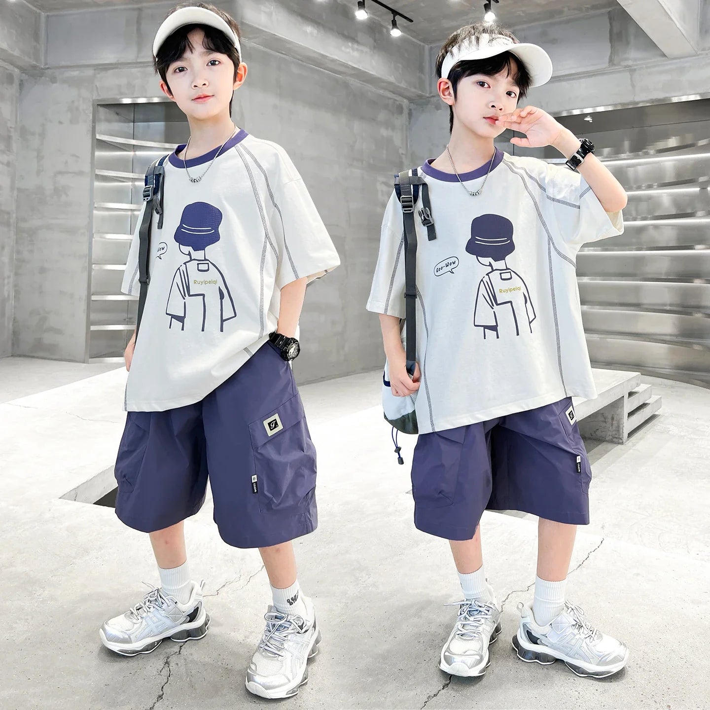 Teenage Summer Tracksuit for Boy with Shorts Tshirt 2 Piece Top and Bottom Clothes Set Kids Child Casual Cotton Outfit Suit Wear