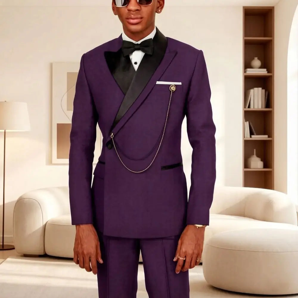 Slim Fit Suits for Men 2 Pieces Formal Wedding Suits Mix Match Elegant Asymmetric Shawl Collar Embellished Separates Prom Wear
