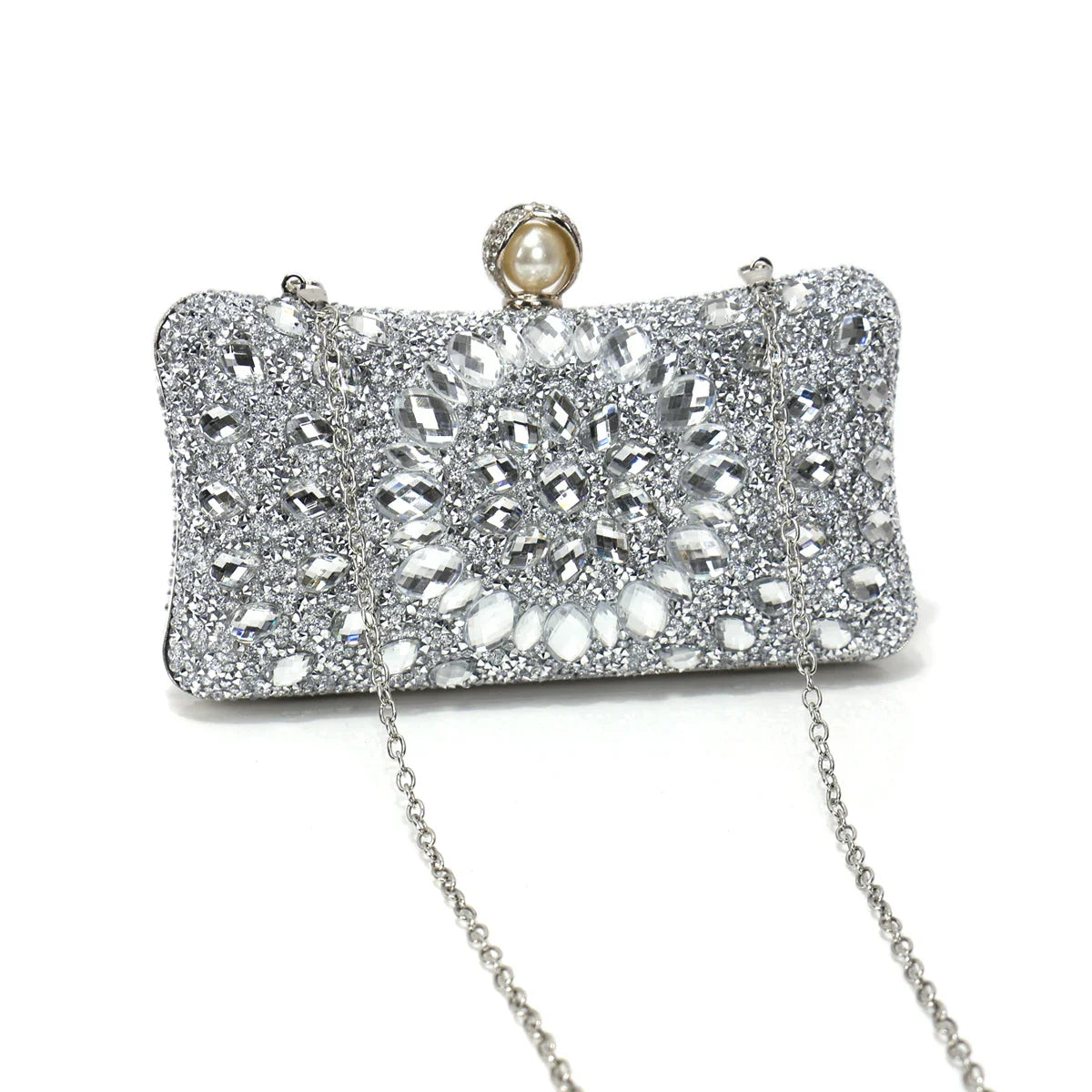 Golden Metal Pearl Rhinestones Glitter Evening Bags Small Lady Prom Dinner Luxury Night Gift Girlfriend Purse Acrylic Diamonds E