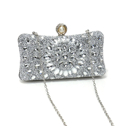 Golden Metal Pearl Rhinestones Glitter Evening Bags Small Lady Prom Dinner Luxury Night Gift Girlfriend Purse Acrylic Diamonds E