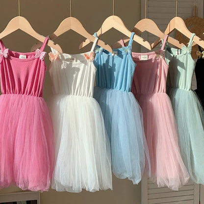2026 Summer Baby Girls Kids Cute Tutu Sling Dress Sleeveless Tulle Birthday Party Vestido Ballet Princess Dress Children Clothes