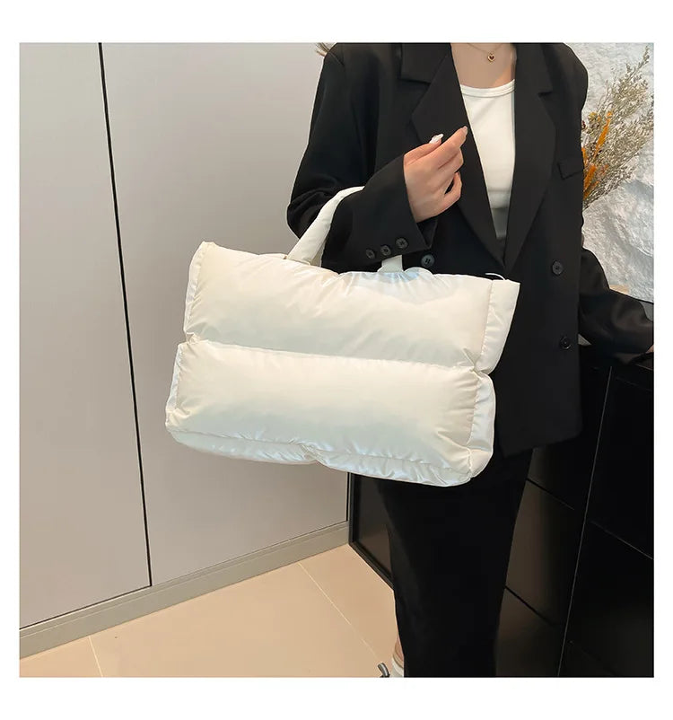 Fashion Large Capacity Puffer Shoulder Bags Padded Women Handbags Casual Nylon Quilted Big Tote Bag Warm Winter Shopper Purses