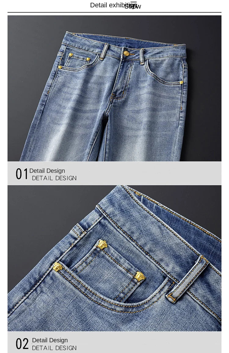 2024 New High-End Jeans Men's Light Luxury and Simplicity Versatile Casual Fashion Men's Clothing Slim Fit Tapered Pants