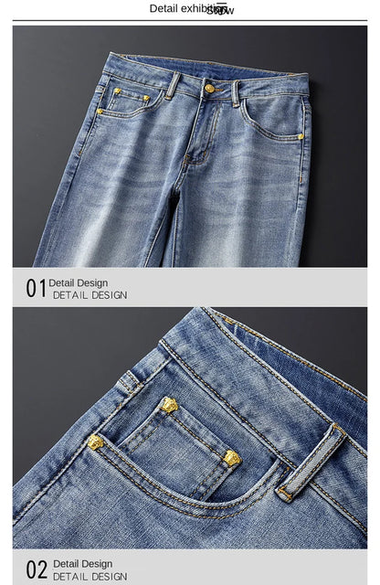 2024 New High-End Jeans Men's Light Luxury and Simplicity Versatile Casual Fashion Men's Clothing Slim Fit Tapered Pants