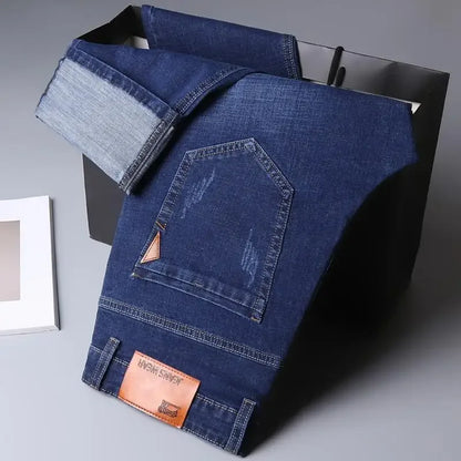 2026 Straight Elastic Cotton Jeans Men Fashion Business Classic Style Jean Denim Pants Trouser