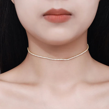 Adjustable Full 2mm 0.03CT D Color Moissanite Tennis Necklace for Women 925 Silver Plated 18K Gold Choker Neck Chain Gift
