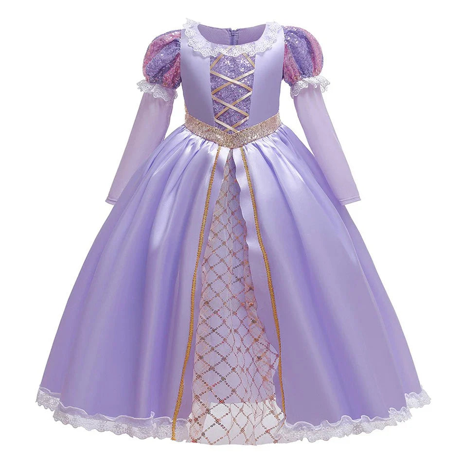 Girl Elegant Dress Kids Rapunzel Costume Children Halloween Birthday Sequin Tangled Dress Girl Carnival Lace Princess Party Gown