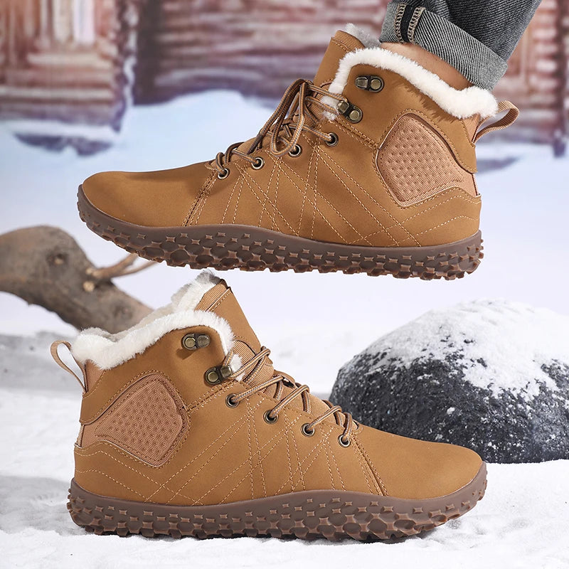 Winter Warm Men Cotton Boots Outdoor Wide Toe Barefoot Snow Boots Breathable Walking Hiking Shoes Comfortable Casual Sneakers