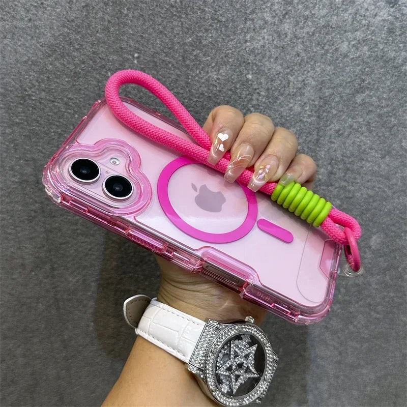 Premium Macaroon Shockproof Case for IPhone 17Air 16 15 14 Plus 13 12 11 Pro Max for Mag-safe Magnetic Transparent Lanyard Cover