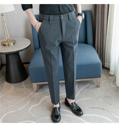 Elastic Waist Solid Color Suit Pants Men Formal Slim Fit Business Casual Trouser High Quality Social Wedding Fashion Dress Pant