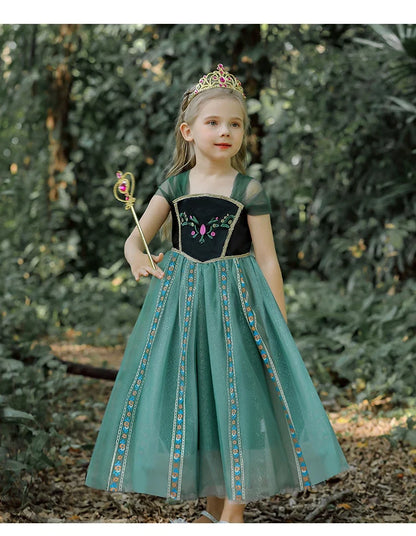 Girls' Summer Anna Frozen Baby Dress Child Green Dress Up Halloween Costume for Kids Princess Party Cosplay Dresses 2 to 8 Years