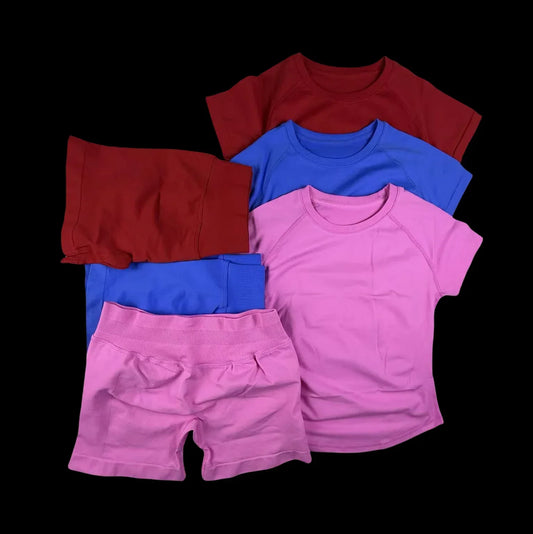 2 Pcs  Impact Sports Sets Short Sleeve Seamless Yoga Top Fitness Set Women Workout Running Sports Shorts Gym Suit
