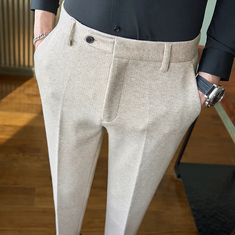 Autumn Winter Men Thick Woolen Cloth Suit Pants Korean Style Fashion Business Casual Male Straight Warm Formal Trousers 28-38