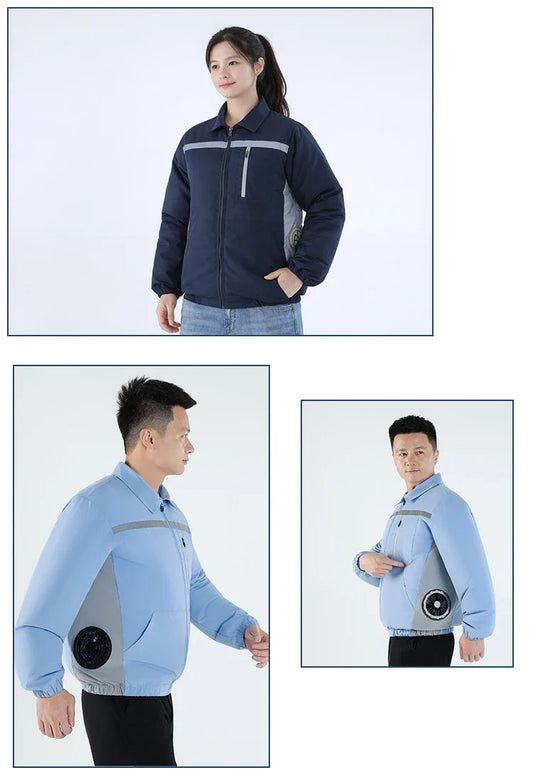 New Men'S Outdoor Fishing With Fan Clothes Construction Site Driving Heatstroke Prevention Cooling Work Coat(Without Power Bank)