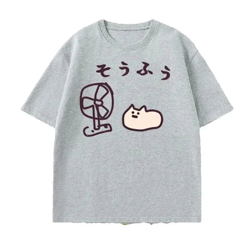 Cool Japanese Style Fan Cat T-shirt Women Funny Short Sleeve Tshirt Graphic T Shirts Summer Streetwear Pritned Tees