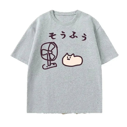 Cool Japanese Style Fan Cat T-shirt Women Funny Short Sleeve Tshirt Graphic T Shirts Summer Streetwear Pritned Tees