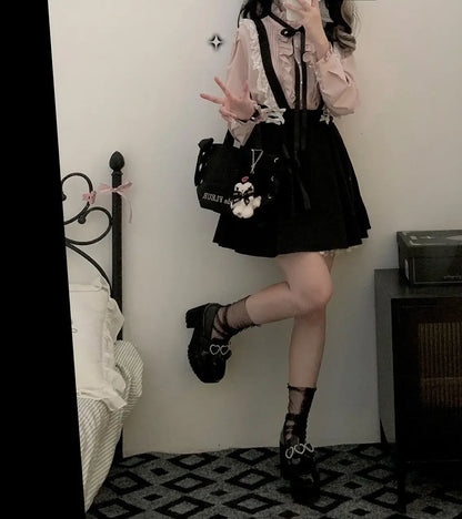 Japanese Gothic Y2k Lolita Skirt Women Elegant Sweet Lace Ruffles Ribbon Bandage Mini Skirts Girls Sexy Cute Punk Party Skirt