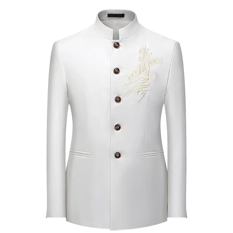 2026 Men's Chinese Style Long Sleeve Suit Jacket Korean Fit Formal Wear Asian Sizes L-7XL in Red White Black Yellow Blue Coat