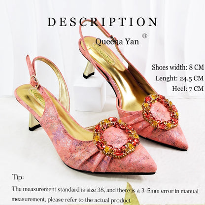 European and American high-end women's shoes with garland diamond clutches, pointed shoes Nigerian wedding shoes and bag