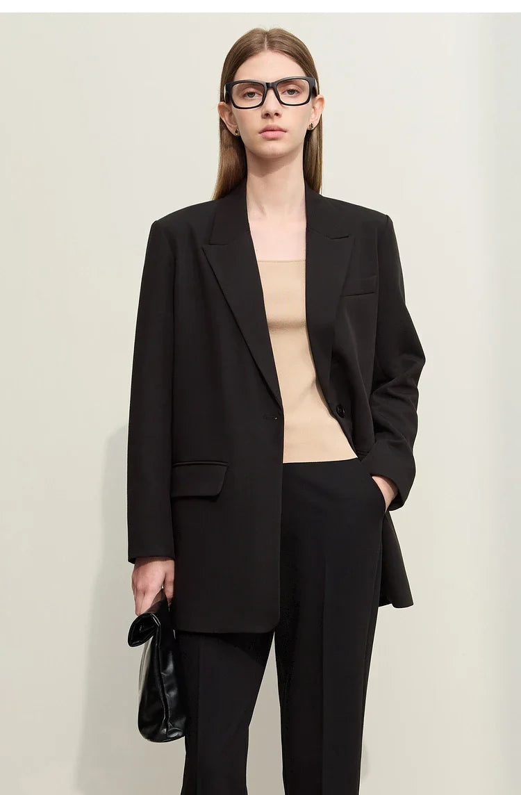 Minimalism Blazer for Women Korean 2023 Sping New Loose Office Lady Women's Jacket Fashion Black Solid Female Coat 12321065