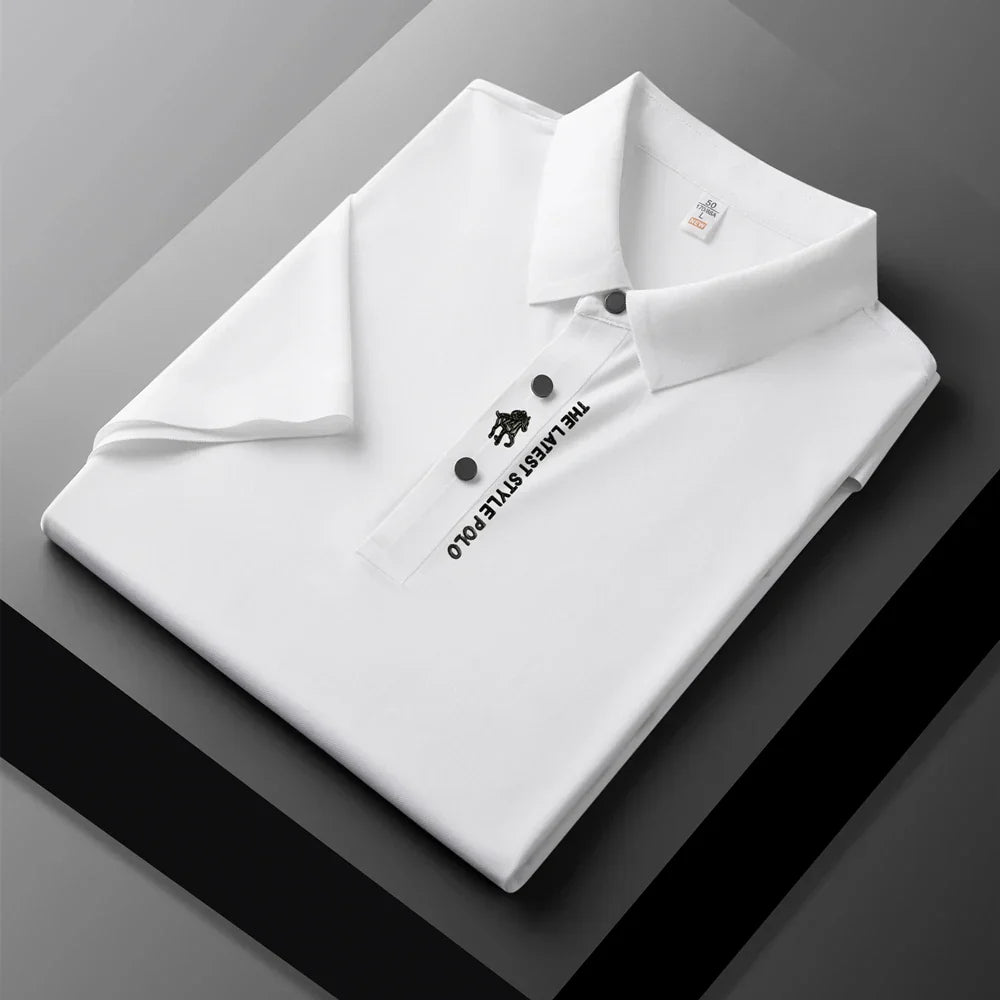 High quality silk breathable short sleeve POLO shirt men's lapel top 2024 summer new light luxury brand printed casual T-shirt