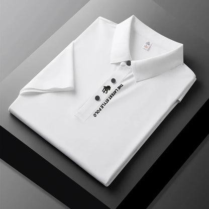 High quality silk breathable short sleeve POLO shirt men's lapel top 2024 summer new light luxury brand printed casual T-shirt