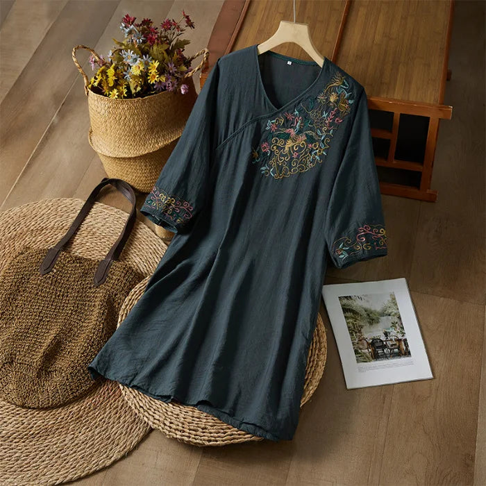 Embroidery Ethnic Style Fashion Clothes Vintage Cotton Linen Streetwear Harajuku Chinese Style Summer Dress for Women Clothing