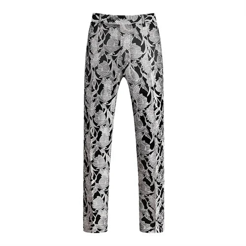 Fashion Men Luxury Jacquard Suit Pants White / Black / Pink Trend Male Groom Wedding Prom Party Dress Trousers