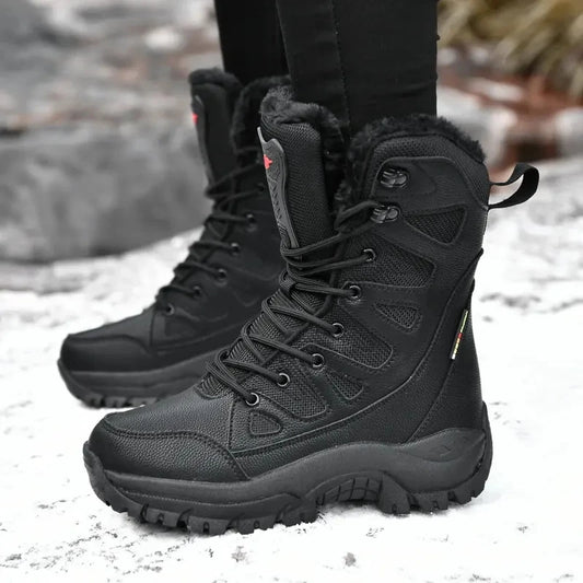 New Warm Plush Snow Boots Men Lace Up Casual High Top Men's Boots Waterproof Winter Boots Anti-Slip Ankle Boots Army Work Boots