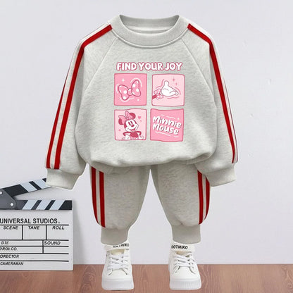 2026 Spring New Style Children Clothing Sets Girls O Neck Hoodies and Side Stripe Trouser Two Piece Kids Casual Sweatshirts Set