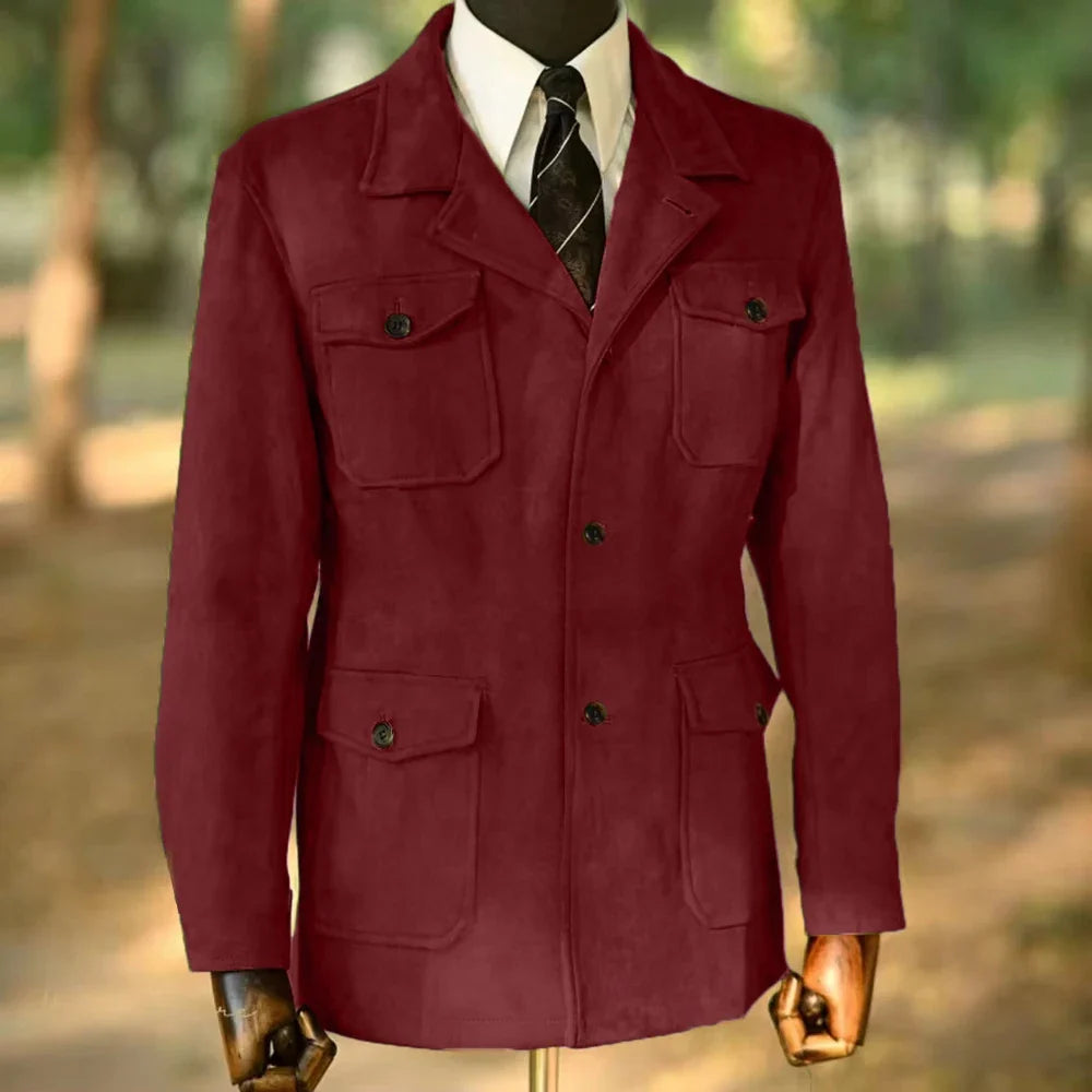 Men's Classic Velvet Blazer Single Breasted Wool Blend Hunting Coat with Four Pockets Snowflake Print plus Size Sport Coat
