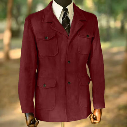 Men's Classic Velvet Blazer Single Breasted Wool Blend Hunting Coat with Four Pockets Snowflake Print plus Size Sport Coat