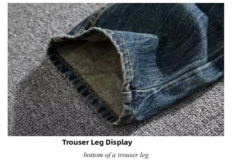 Spring Autumn Trendy Vintage Washed Jeans Men's Loose Straight Leg Fashionable Youth Casual Cotton Denim Anti-Bacterial
