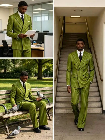 Men's Striped 2 Piece Suit Notched Lapel Straight Stripe Coat + Flare Pants Formal Business Wedding Party Prom Tuxedo for Men
