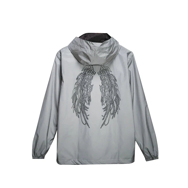 New Men's Full Reflective Waterproof Jackets Casual Women Windbreaker Hip Hop Hooded Autumn Printed Streetwear Night Shiny Coats