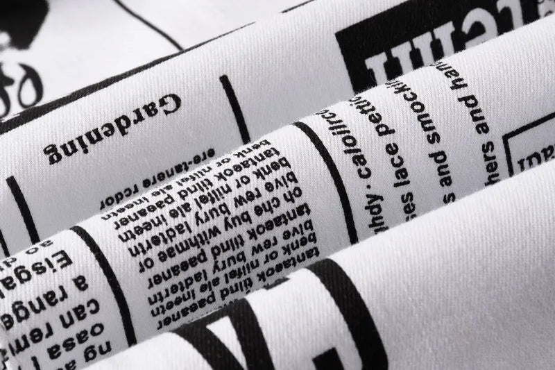 2026 Street Style Men’s Slim Stretch Jeans Trend Newspaper Full Print Personalized Stylish Sexy Denim Pants Men Casual Trousers