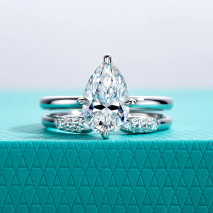 3ct Pear Moissanite Bridal Rings Set 925 Sterling Silver Adjustable Wedding Band Promise Ring Jewelry Gifts for Women