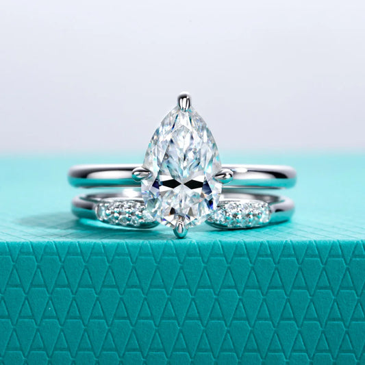 3ct Pear Moissanite Bridal Rings Set 925 Sterling Silver Adjustable Wedding Band Promise Ring Jewelry Gifts for Women