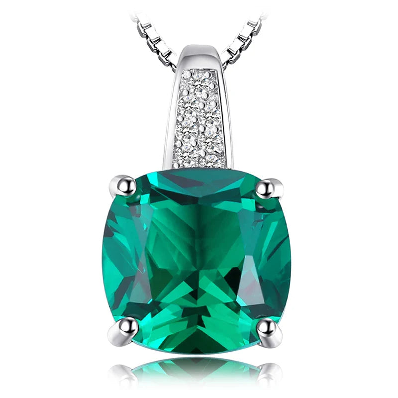 Simulated Nano Green Emerald Created Ruby 925 Sterling Silver Pendant Necklace Women Gemstone Solitaire No Chain