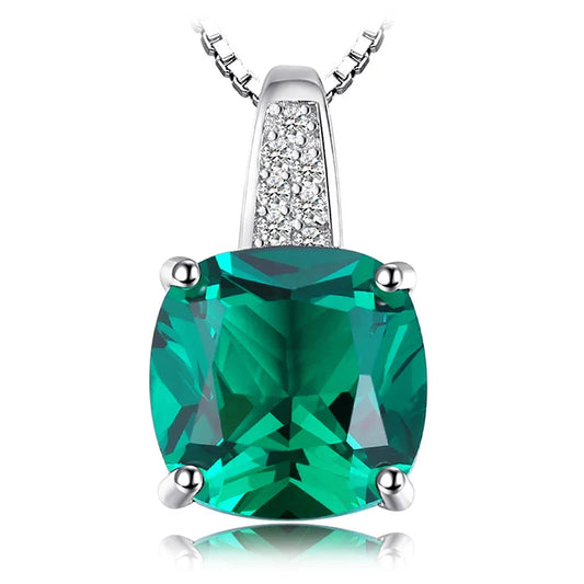 Simulated Nano Green Emerald Created Ruby 925 Sterling Silver Pendant Necklace Women Gemstone Solitaire No Chain