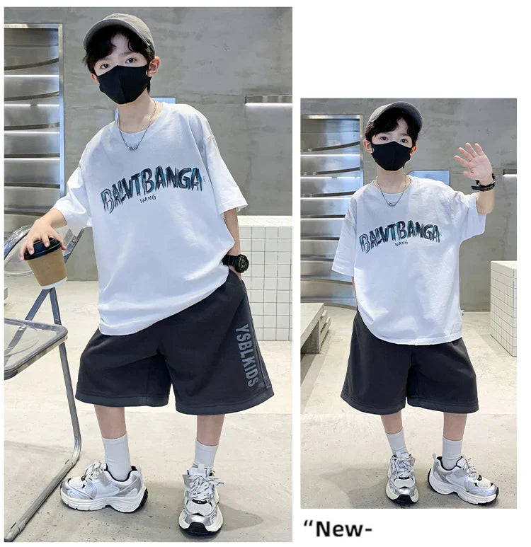 Summer Boys Top and Bottom Tracksuit Set Kids Casual Clothing Set Tweens Child Causal Streetwear Outfits Teenager Luxury Clothes