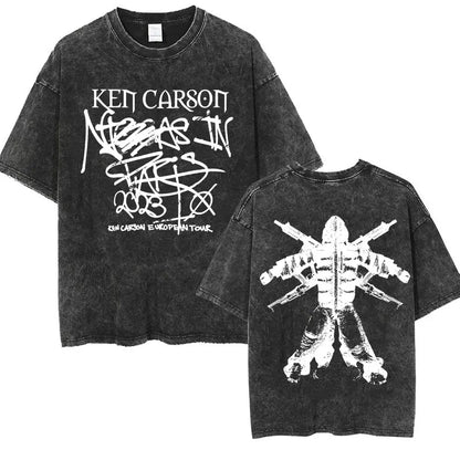 Retro Washed Playboi Carti I AM MUSIC Logo T Shirt Opium Ken Carson Narcissist Tour Antagonist Rap T-shirts Men's Oversized Tees