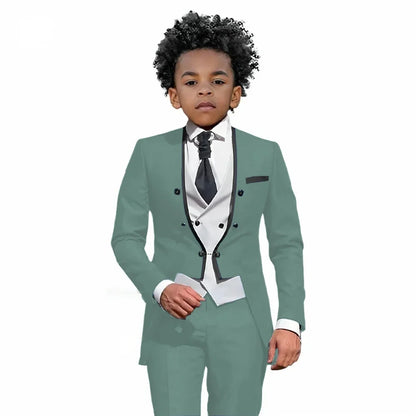 2025 Autumn Handsome Wedding Suits 3 Pieces For Kids, Boys Slim Fit Tuxedo Performance Costumes,Formal Blazer Banquet Outfit