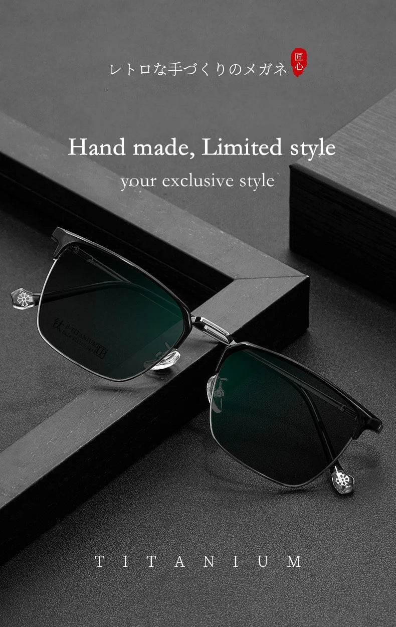 Ultralight Pure Titanium Myopia Sunglasses Men‘s Retro Business Driving Fishing Outdoor Traveling Sunshade Glasses