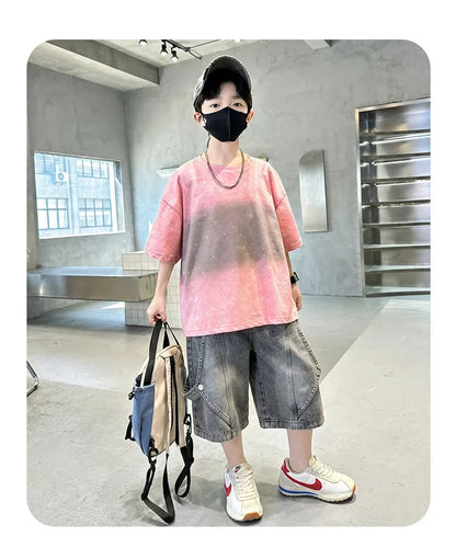 Luxury Children Fashion Summer Set for Boy Cotton Outfit Suit T-shirt Shorts Clothing Kids Street Top And Bottom 2 Pieces Suit