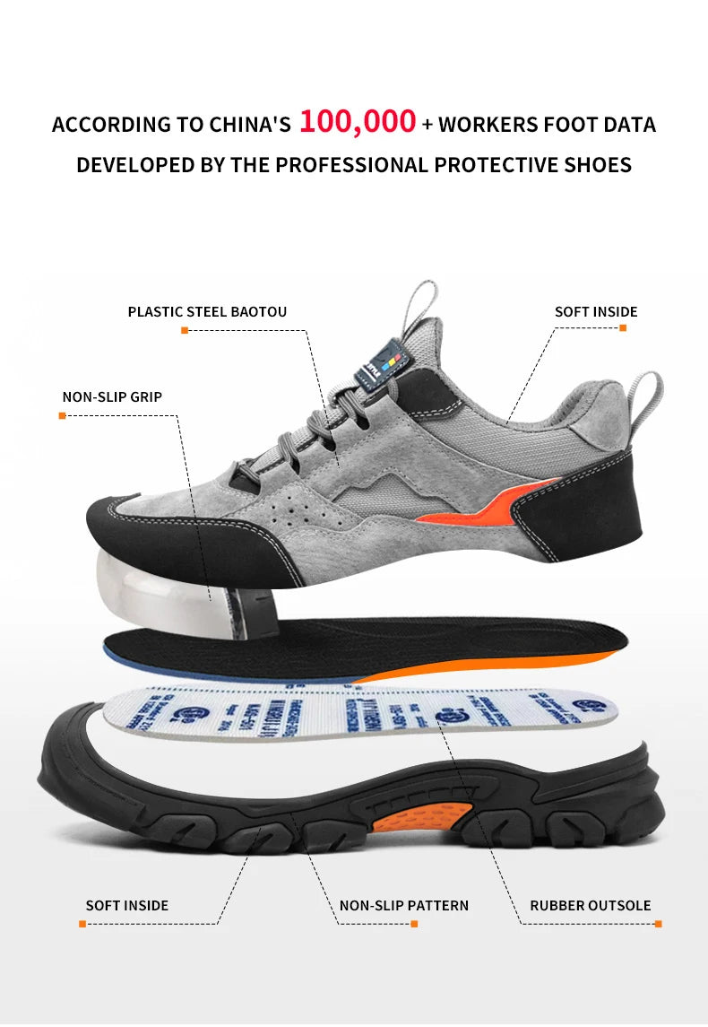 Men Safety Work Shoes Plastic Toe Safety Boots Fashion Lightweight Comfort Working Sneakers Anti-puncture Indestructible Shoes
