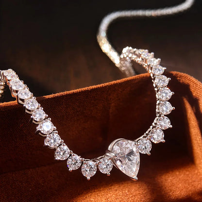 GRA Certified Moissanite Tennis Necklace with 4ct Pear Cut Pandent Solid 925 Silver Wedding Tennis Necklaces for Women